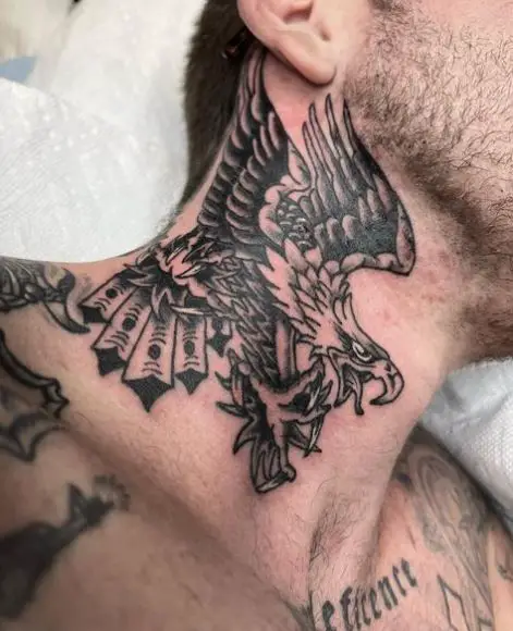 Eagle with Open Beak Neck Tattoo