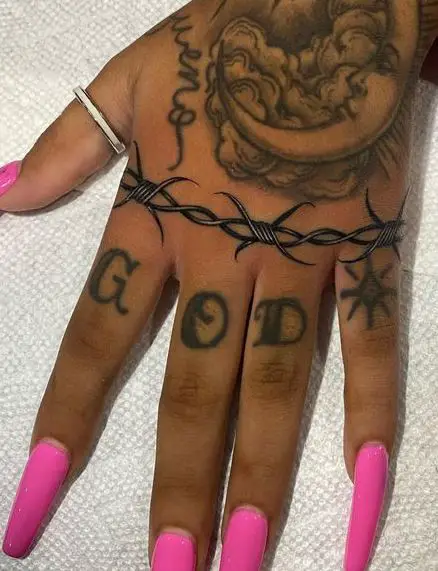 Barb Wire and GOD Knuckles Tattoo