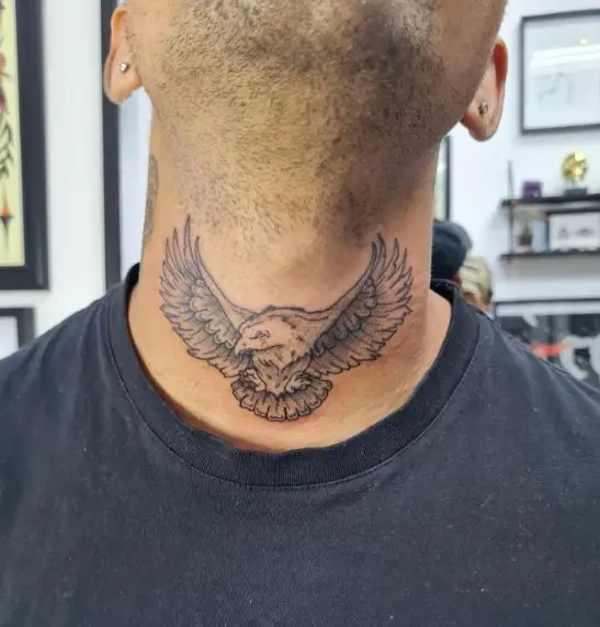 Grey Eagle Throat Tattoo