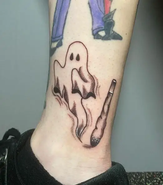 Little Ghost and Joint Ankle Tattoo
