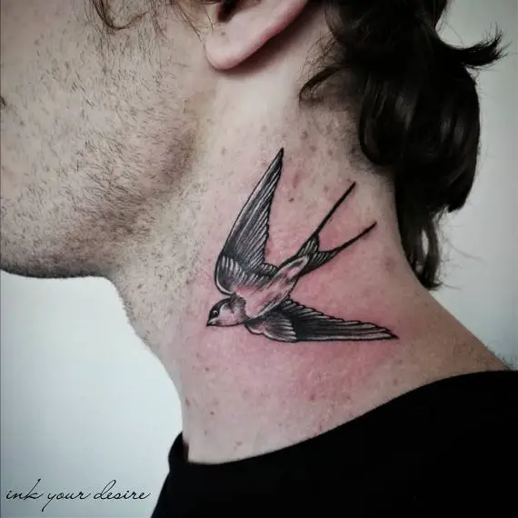 Black and Grey Swallow Neck Tattoo