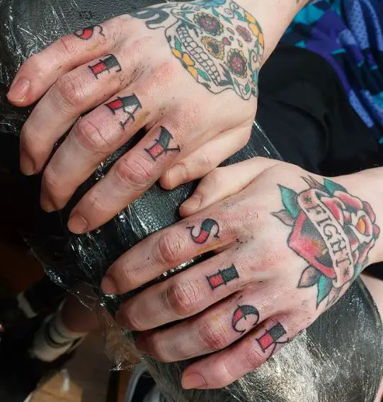 Bold Black and Red Letters Knuckles Tattoo