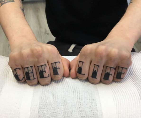 Black and White Lettering Knuckles Tattoo