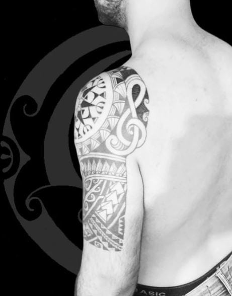 Samoan Tribal Shoulder and Biceps Tattoo