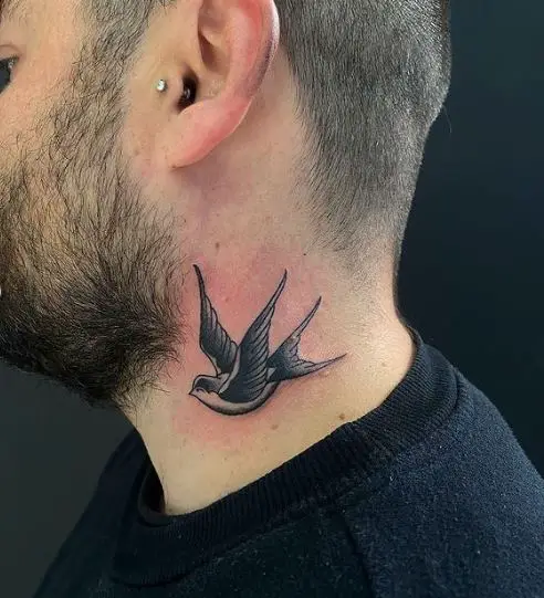 Black and White Swallow Neck Tattoo