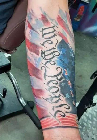 Stars and Stripes We the People Forearm Tattoo