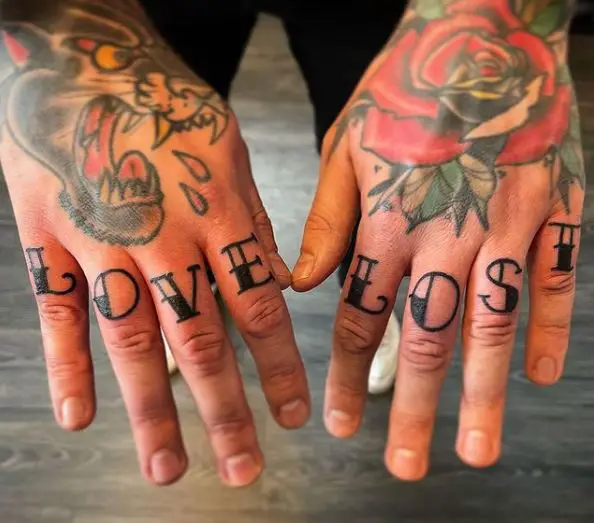 Black and White Letters Knuckles Tattoo