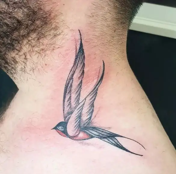 Colored Swallow Neck Tattoo