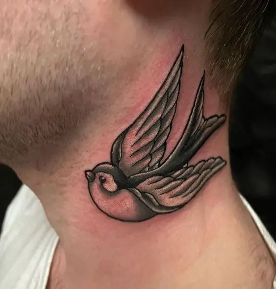 Grey Shaded Swallow Neck Tattoo