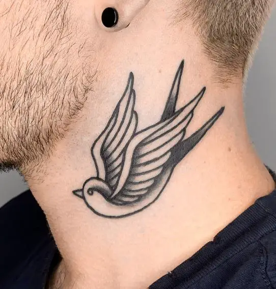 Black and White Swallow Neck Tattoo