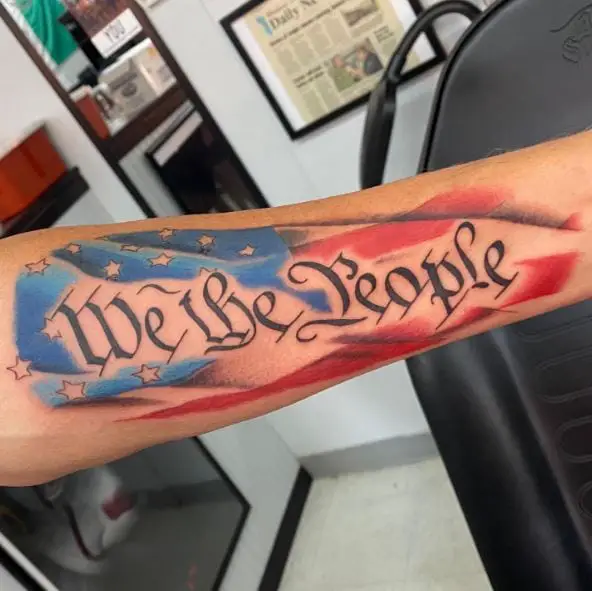 American Flag Background We the People Forearm Tattoo