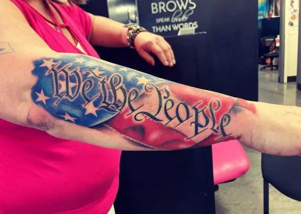 American Flag and We the People Forearm Tattoo