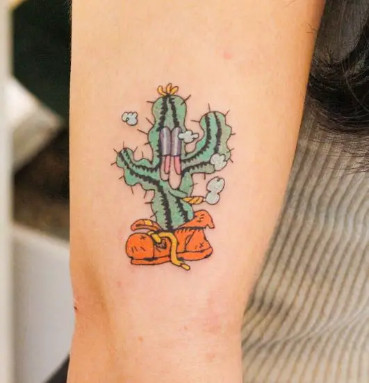 Colorful Cactus Smoking Weed Arm Tattoo