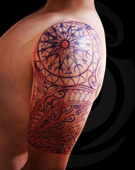 Colored Samoan Tribal Arm Tattoo