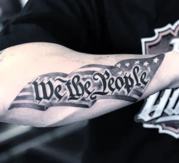 American Flag and We the People Forearm Tattoo