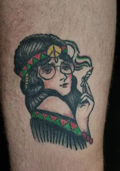 Hippie Girl Smoking Weed Tattoo