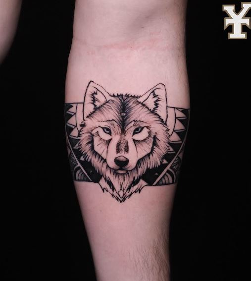 Black and Grey Wolf Head Armband Tattoo