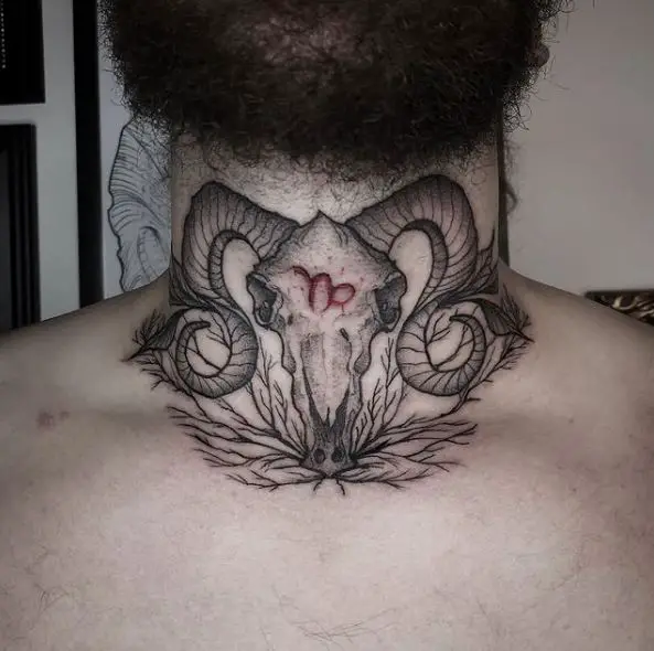 Capricorn Skull Throat Tattoo