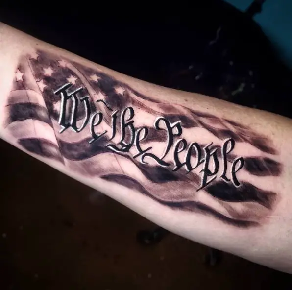 We the People on American Flag Forearm Tattoo