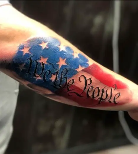 American Flag Background We the People Forearm Tattoo