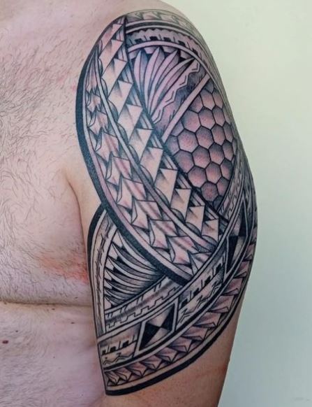 Black and Purple Samoan Tribal Arm Tattoo