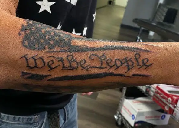 Stars and Stripes We the People Forearm Tattoo