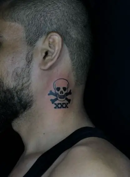 Minimalistic XXX and Skull Neck Tattoo