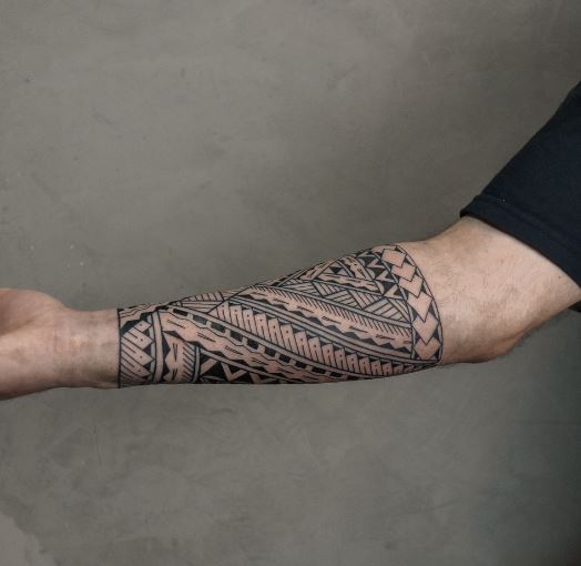 Black Samoan Tribal Forearm Sleeve Tattoo
