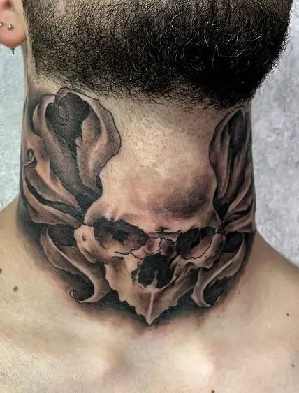Realistic Skull Throat Tattoo