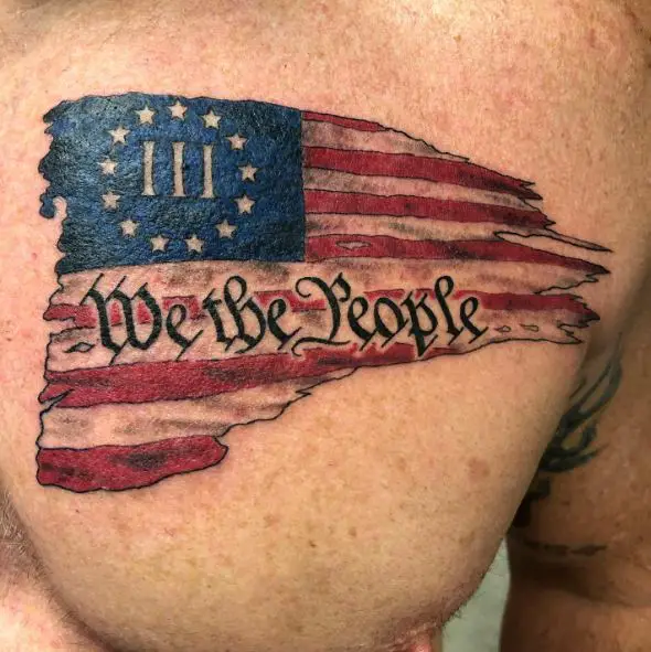 Stars and Stripes We the People Chest Tattoo