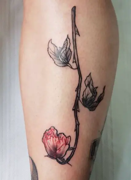 Dying Red Rose with Leaves Tattoo