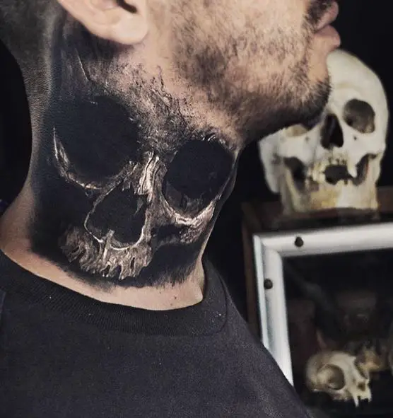 Black Skull Neck Tattoo