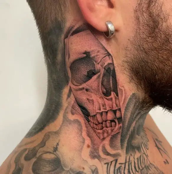 Coffin Skull Neck Tattoo
