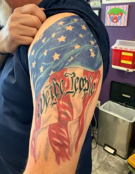 Stars and Stripes and We the People Arm Tattoo