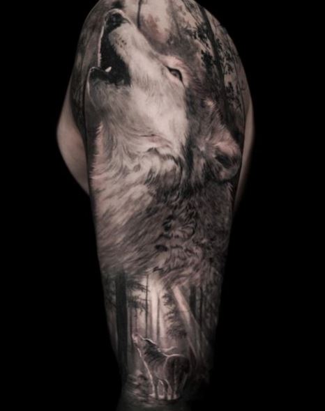 Dark Forest and Howling Wolf Arm Tattoo