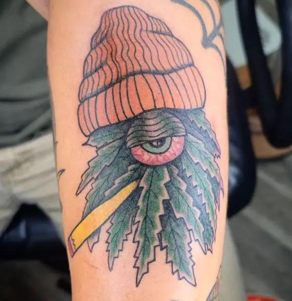 Marijuana Leaves and Joint Arm Tattoo