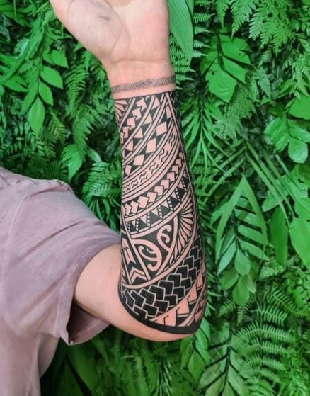 Samoan Symbols Forearm Sleeve Tattoo