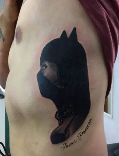 Black Cat Woman Ribs Tattoo