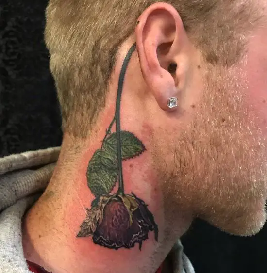 Dead Red Rose Neck Tattoo