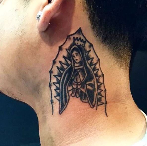 Virgin Mary Neck Tattoo