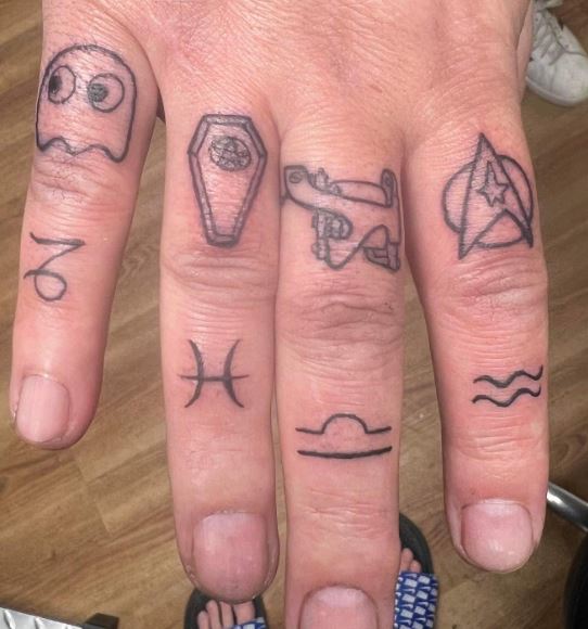 Zodiac Symbols Knuckles Tattoo