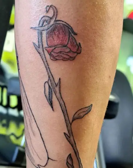 Dying Red Rose with Thorns Forearm Tattoo