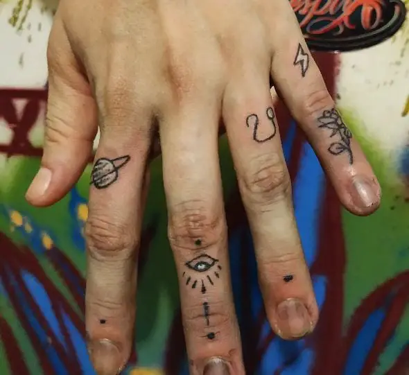 Black and White Symbols Knuckles Tattoo