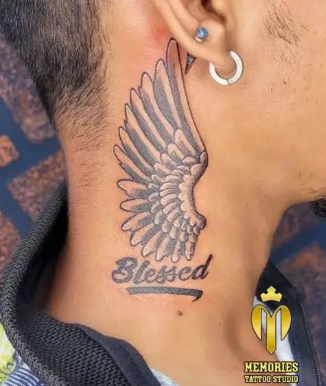 Blessed Wing Neck Tattoo