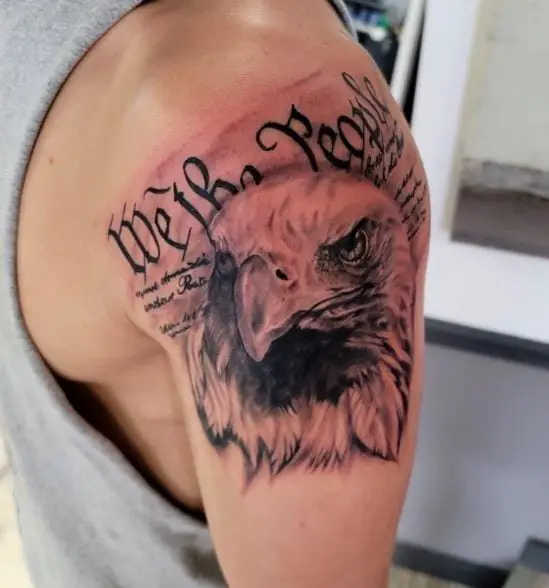 Grey Eagle and We The People Shoulder Tattoo