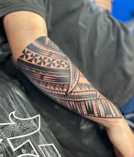 Samoan Tribal Forearm Sleeve Tattoo
