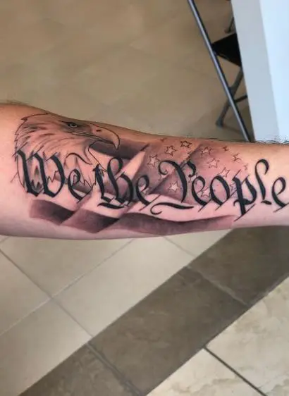 Eagle and We The People Forearm Tattoo