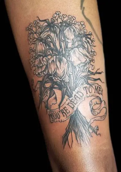 Bouquet of Dead Roses with Message Arm Tattoo