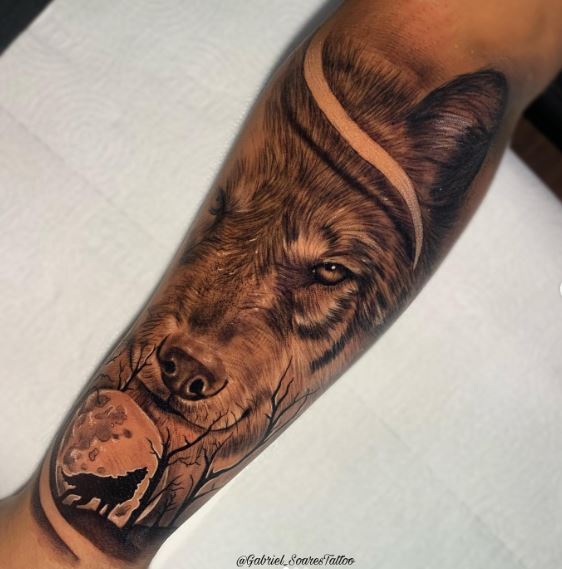 Wolf Head and Howling Wolf Forearm Tattoo