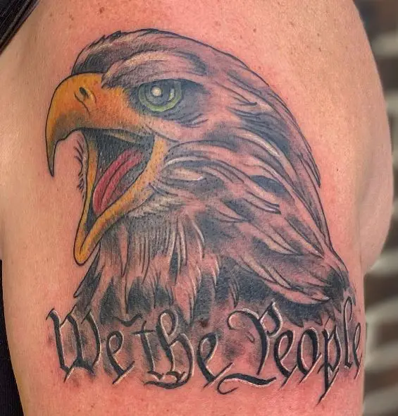 Colored Eagle and We The People Shoulder Tattoo